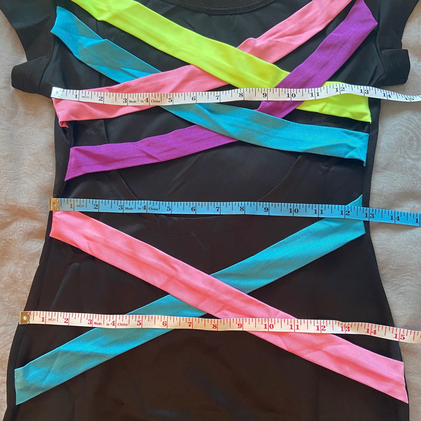 Black Mini Dress with Neon Straps on Back